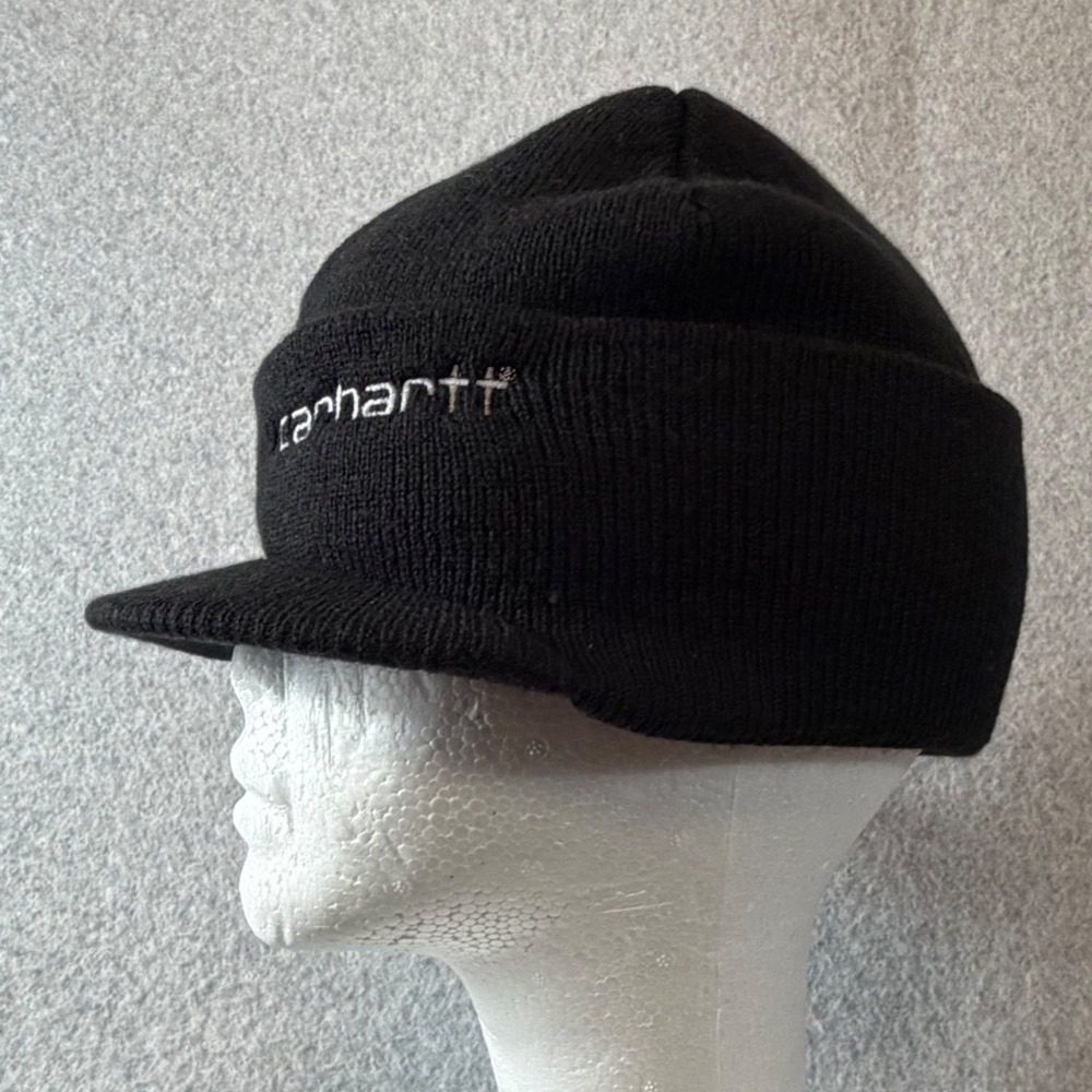 Carhartt Visor Beanie Mens OS Black y2k Ribbed Knit USA Made Hat